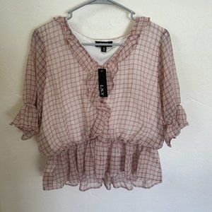 Tan and White Blouse